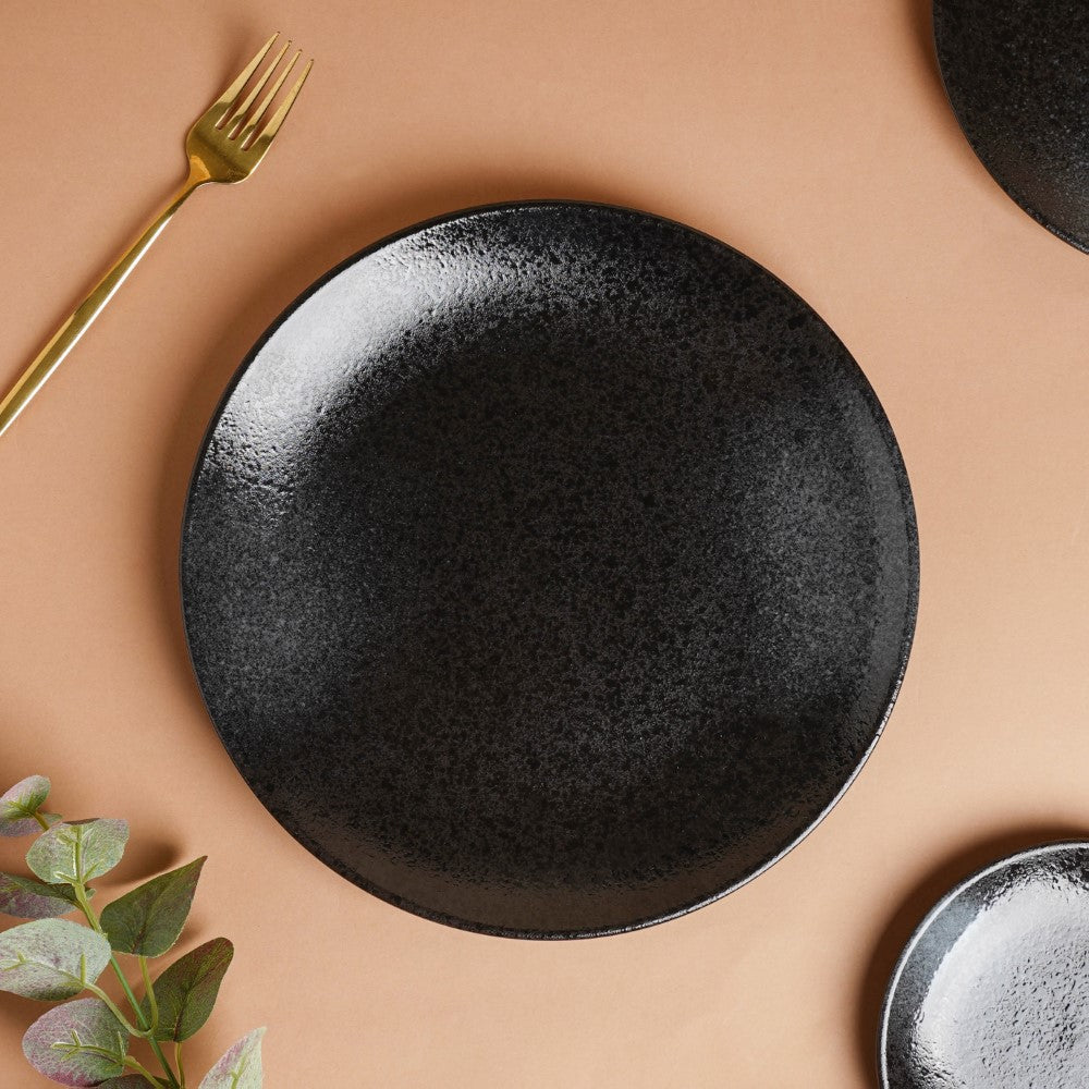 Onyx Finish Stoneware Dinner Plate Black 9.8 Inch