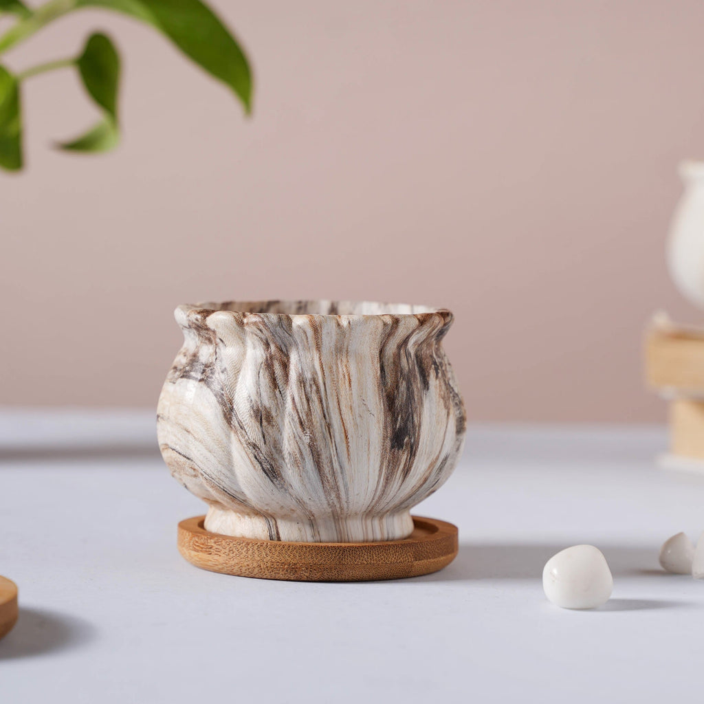 Cinzia Marble Patterned Planter With Coaster