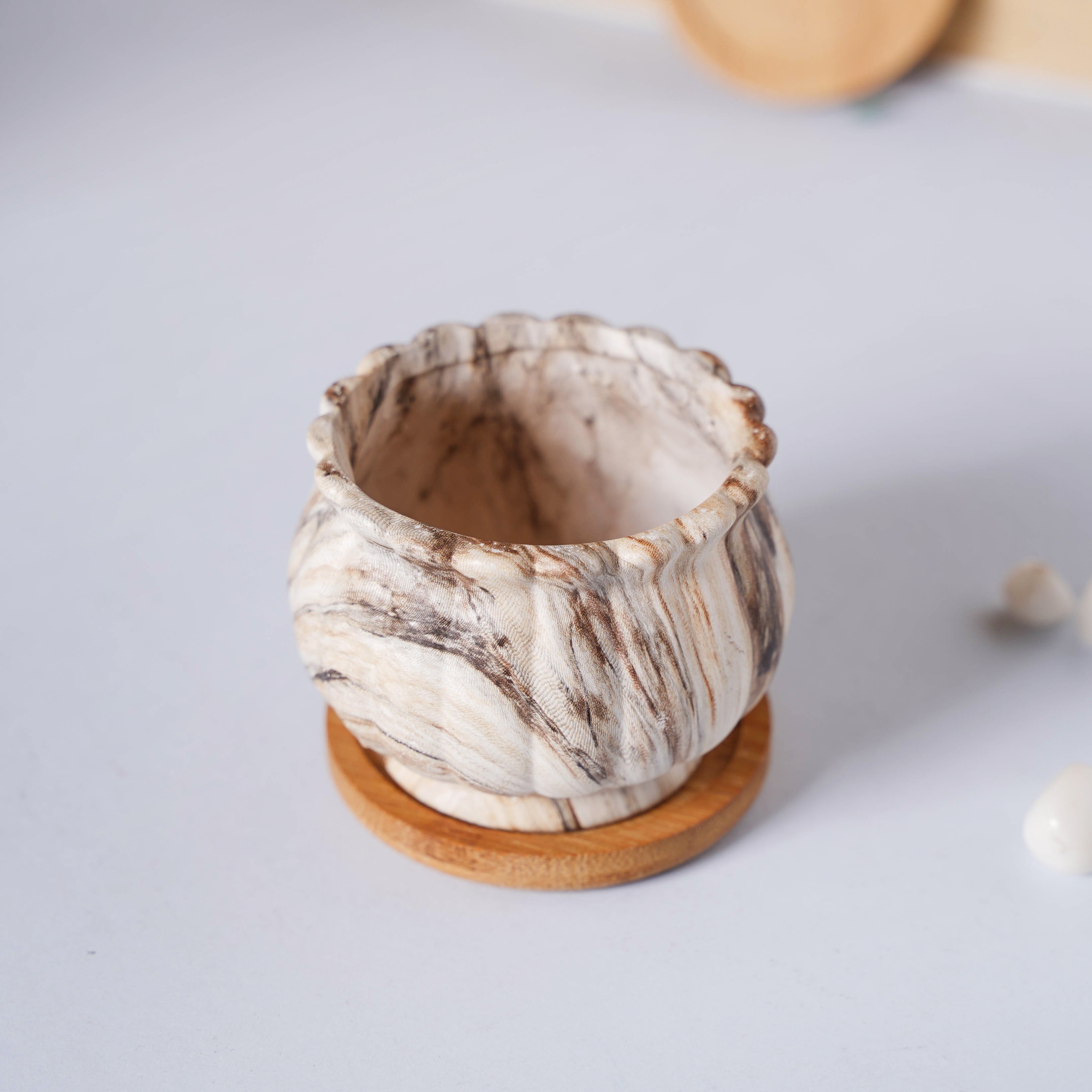 Cinzia Marble Patterned Planter With Coaster