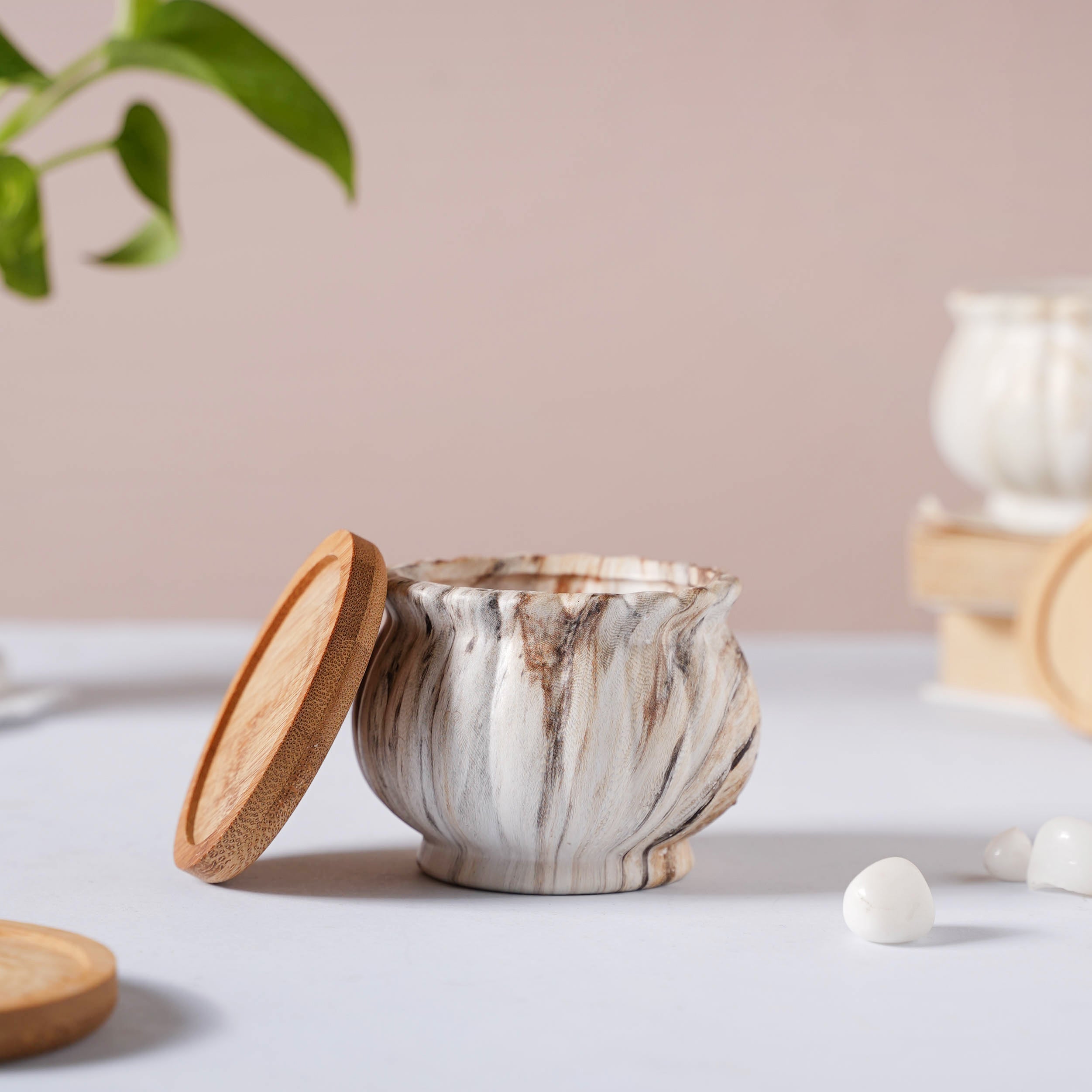 Cinzia Marble Patterned Planter With Coaster