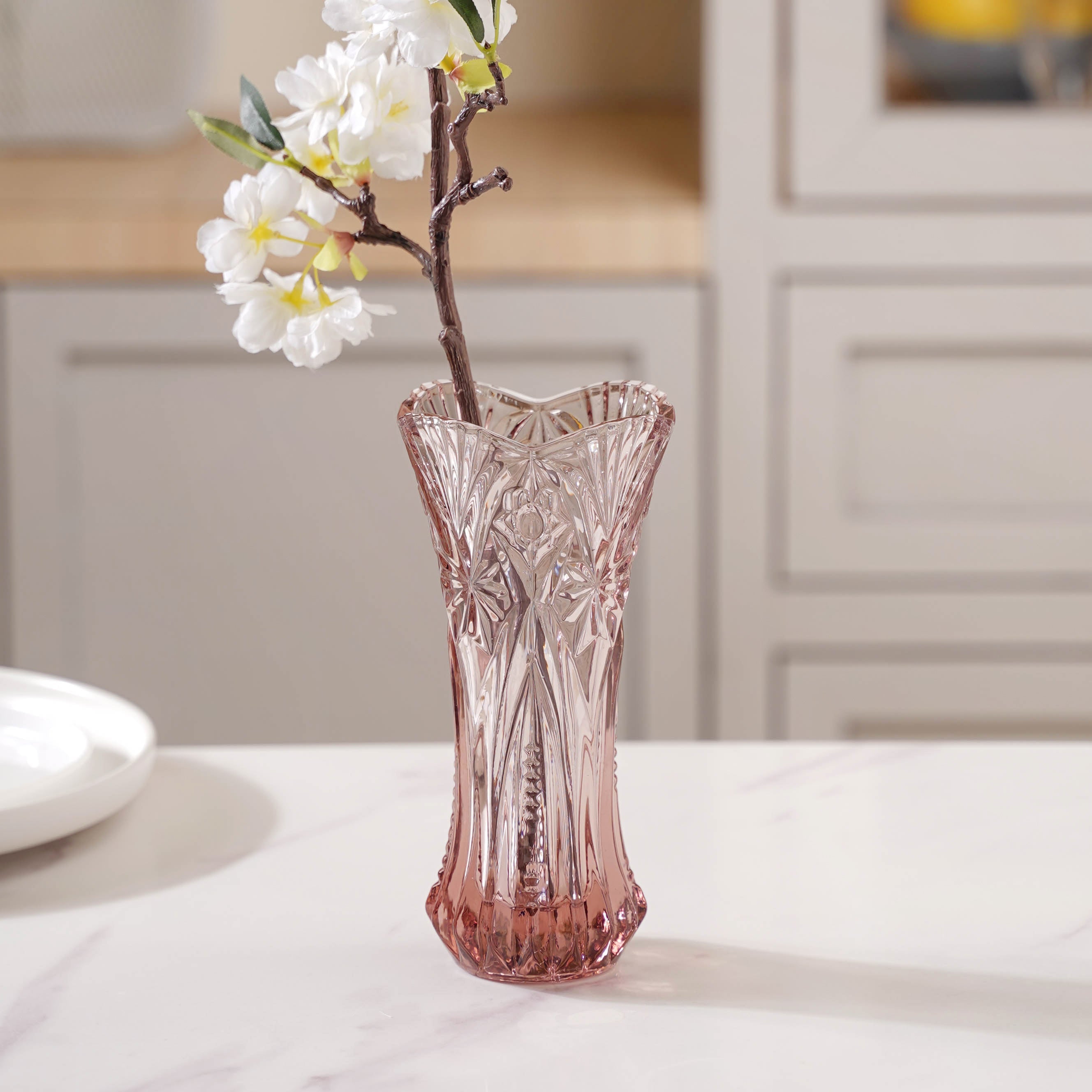 Pink Cut Glass Vase