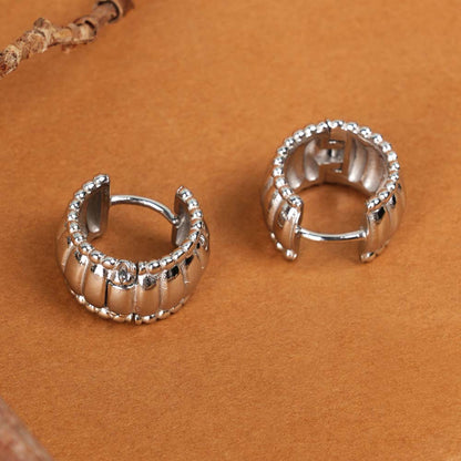 Chunky Hollow Silver  Hoop Earrings