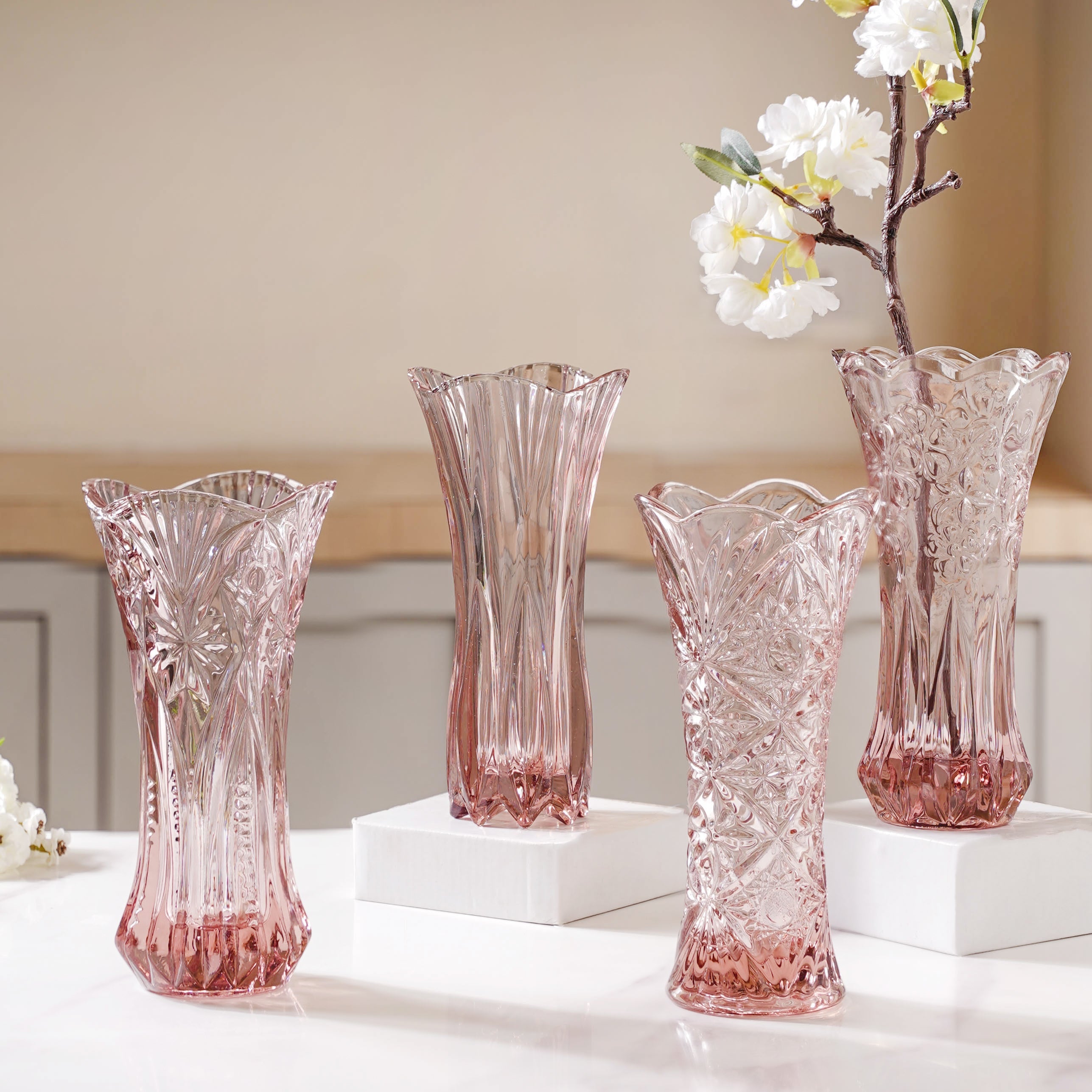 Pink Cut Glass Vase