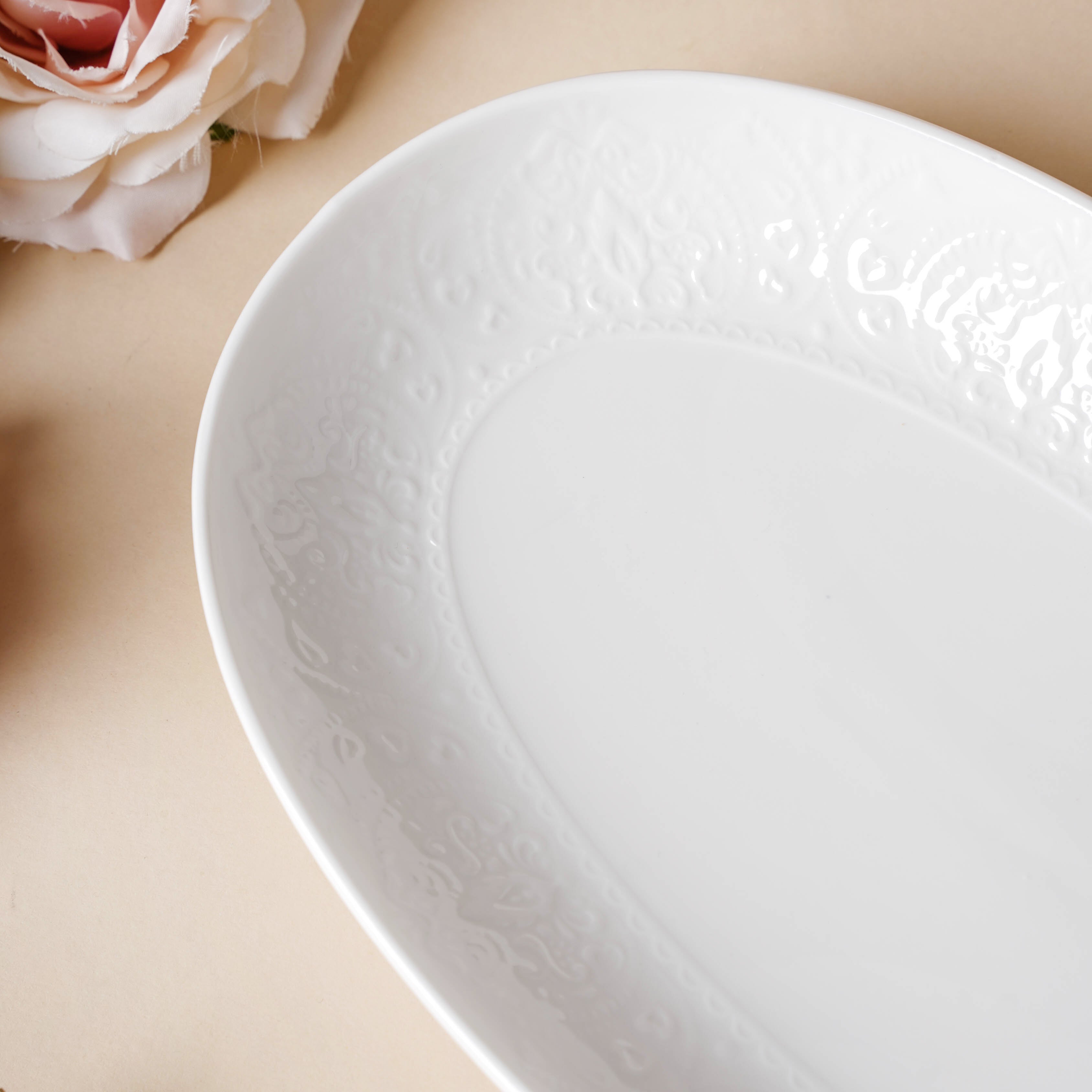 Serena Snowy White Floral Oval Platter