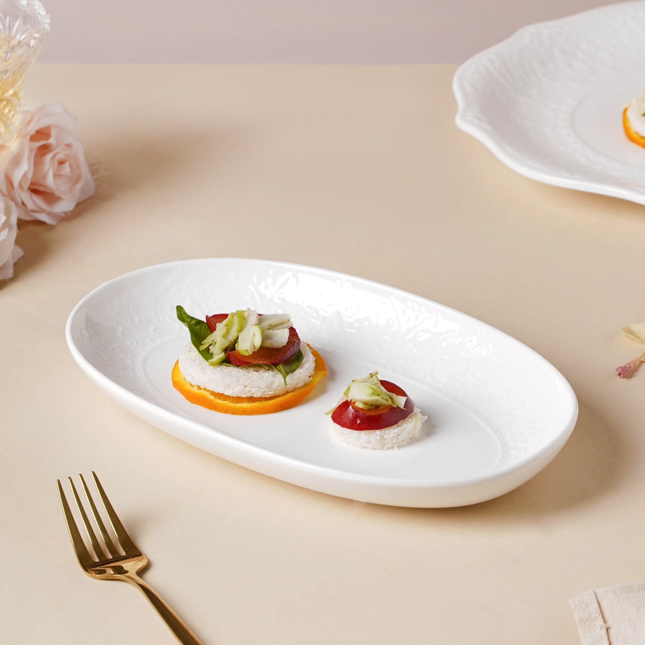 Serena Snowy White Floral Oval Platter