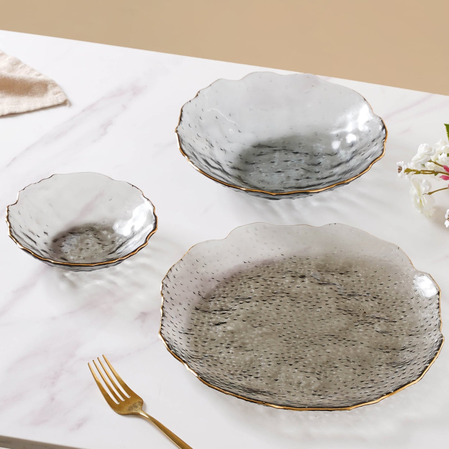 Glass Grey Dish Set of 3