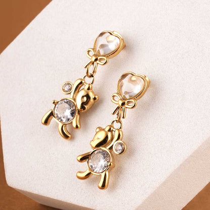 Golden Teady Bear Drop Earrings