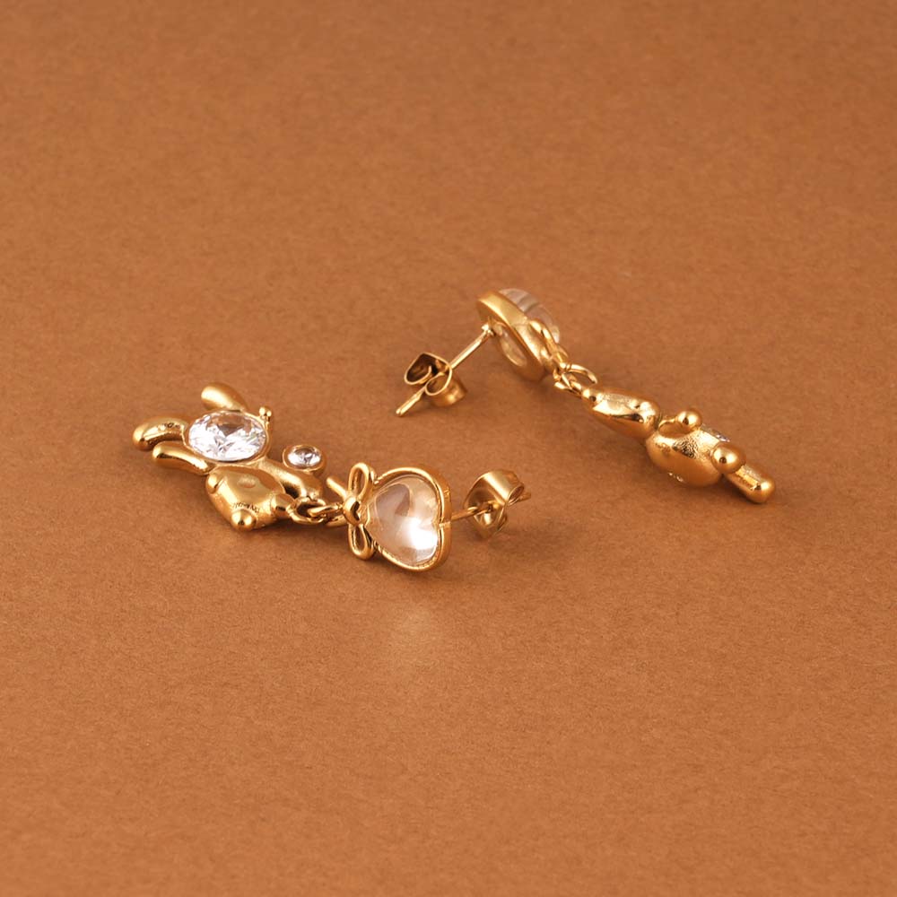 Golden Teady Bear Drop Earrings