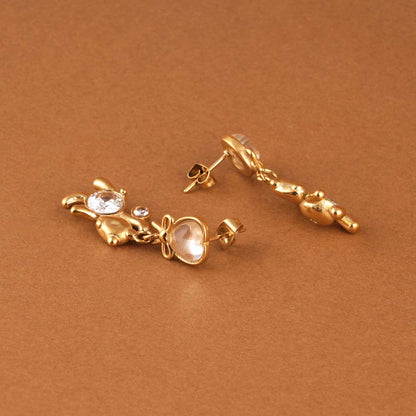 Golden Teady Bear Drop Earrings