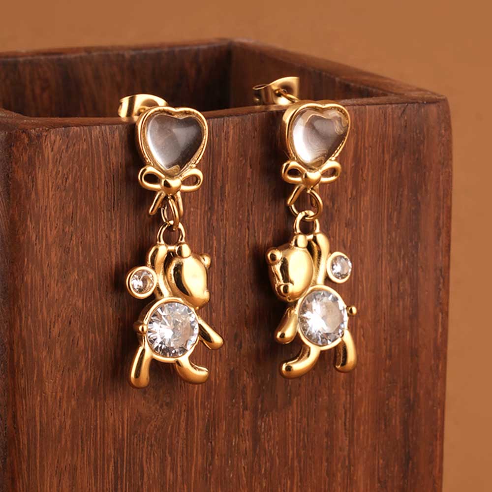 Golden Teady Bear Drop Earrings