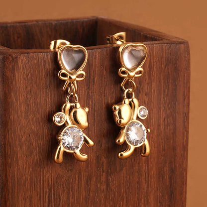 Golden Teady Bear Drop Earrings