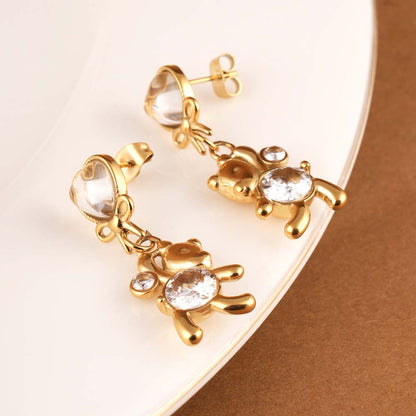 Golden Teady Bear Drop Earrings
