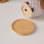 Colossal White Ceramic Owl Planter With Wooden Coaster
