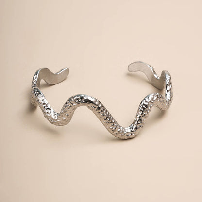 Wavy textured Cuff Silver Bracelet