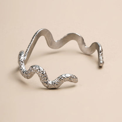 Wavy textured Cuff Silver Bracelet