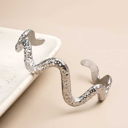 Wavy textured Cuff Silver Bracelet