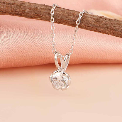 Floral Halo Diamond 925 Sterling Silver Necklace