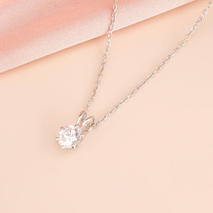 Six-Prong Classic Diamond 925 Sterling Silver Necklace