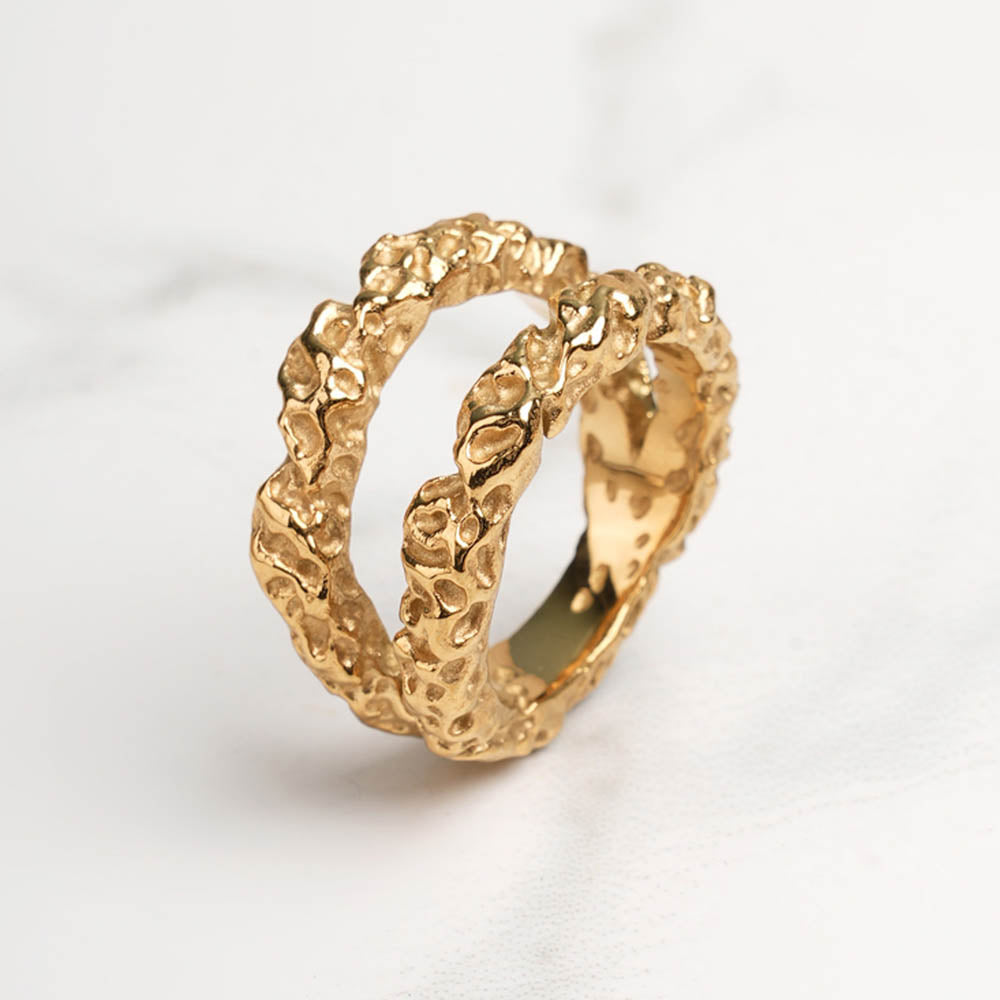 Double Layer Rock Texture Ring