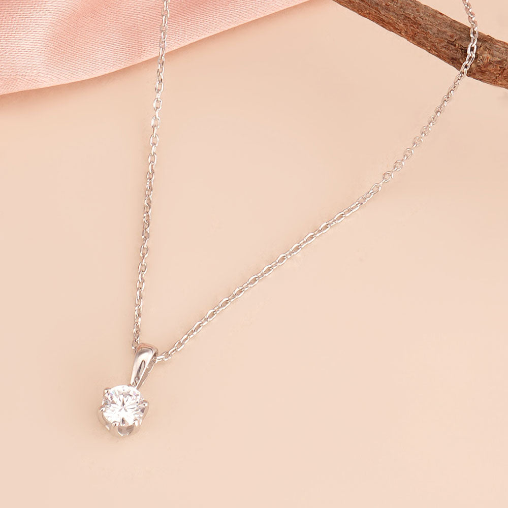 Classic Solitaire 925 Sterling Silver Necklace