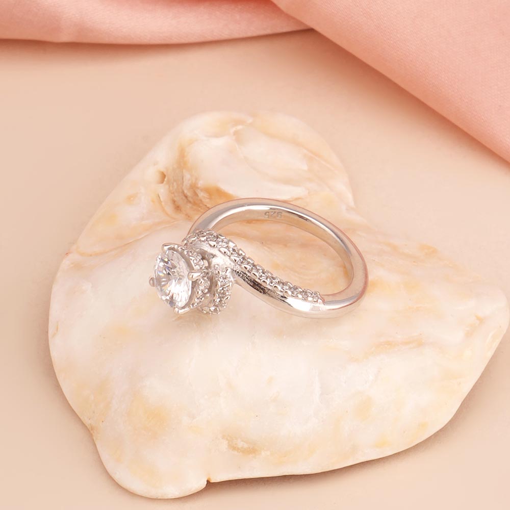 Cushion-Cut Halo 925 Sterling Silver Ring