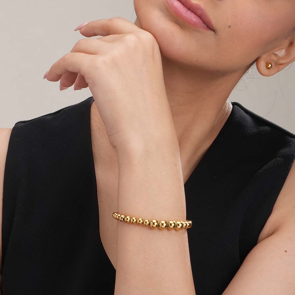 Classic Textured Hoops & Gold Beaded Bracelet Combo Set