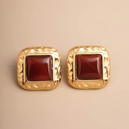 Statement Red Stone Stud Earrings