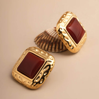 Statement Red Stone Stud Earrings