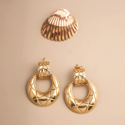 Quilted Dome Gold Dangle Earrings