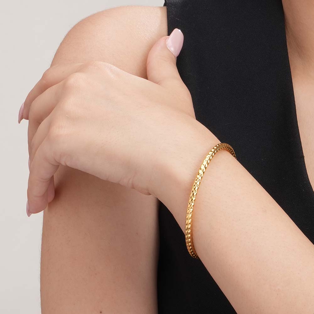 Gold Plated Circle Hammered Buddhist Bracelet
