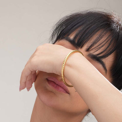 Gold Plated Circle Hammered Buddhist Bracelet