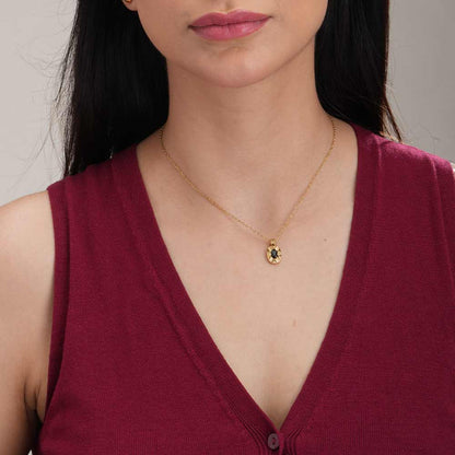 Gold Chain Necklace with Black Gemstone