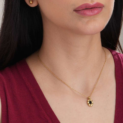 Gold Chain Necklace with Black Gemstone