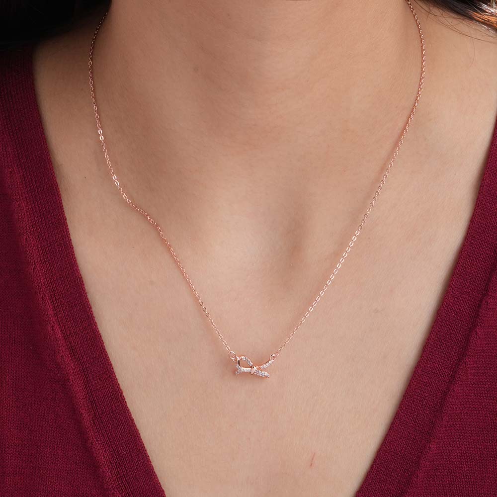 Zircon-Studded Knot Necklace | Rose Gold