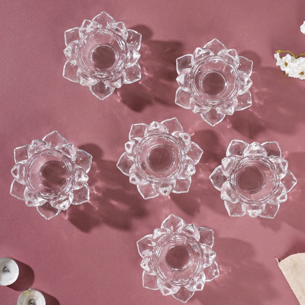 Lotus Glass Tea Light Holder Transparent Set Of 6