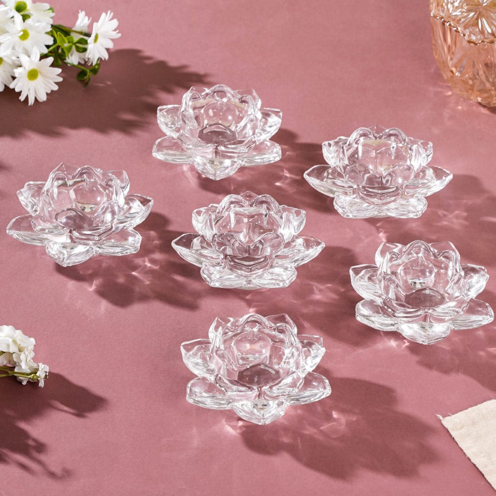 Lotus Glass Tea Light Holder Transparent Set Of 6