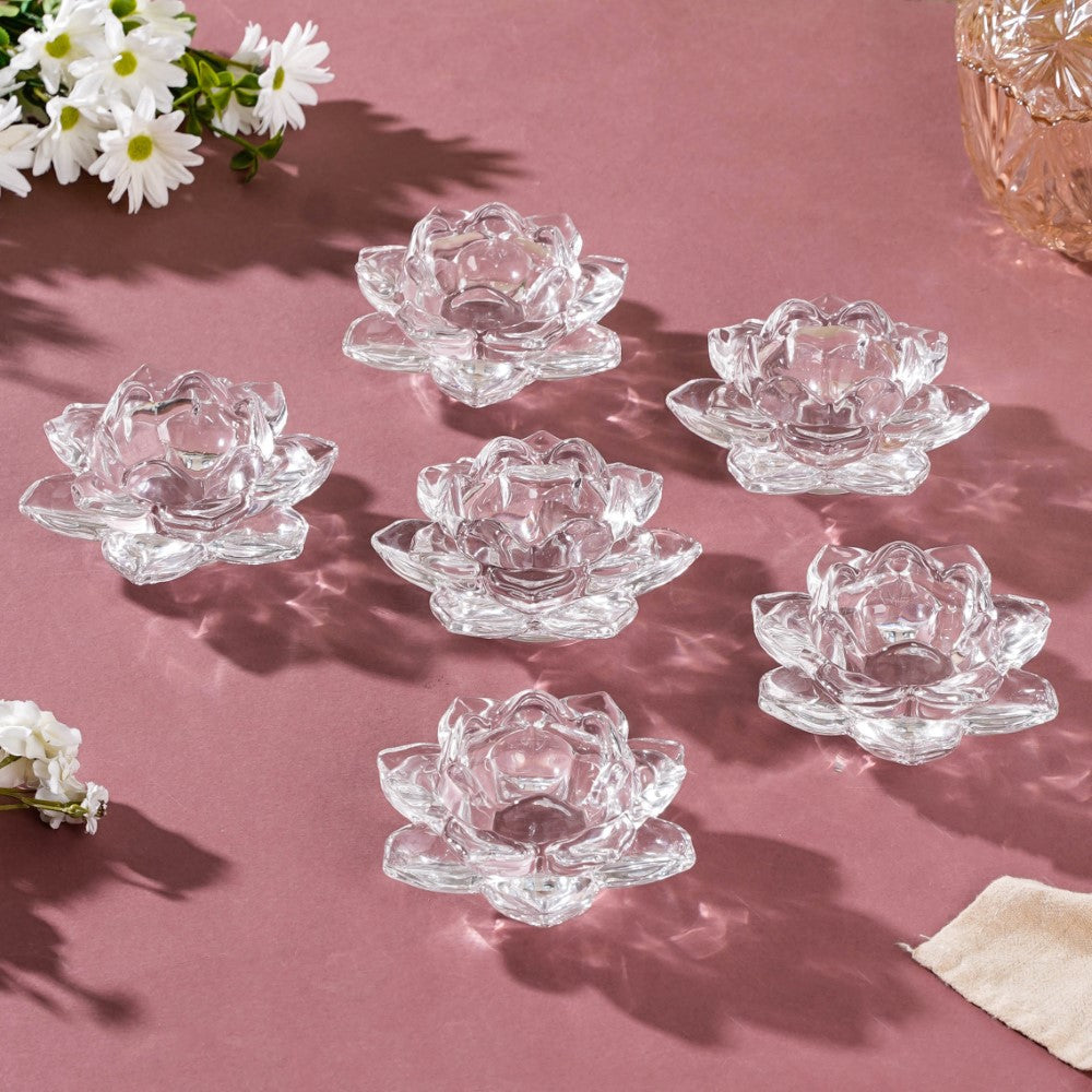 Lotus Glass Tea Light Holder Transparent Set Of 6