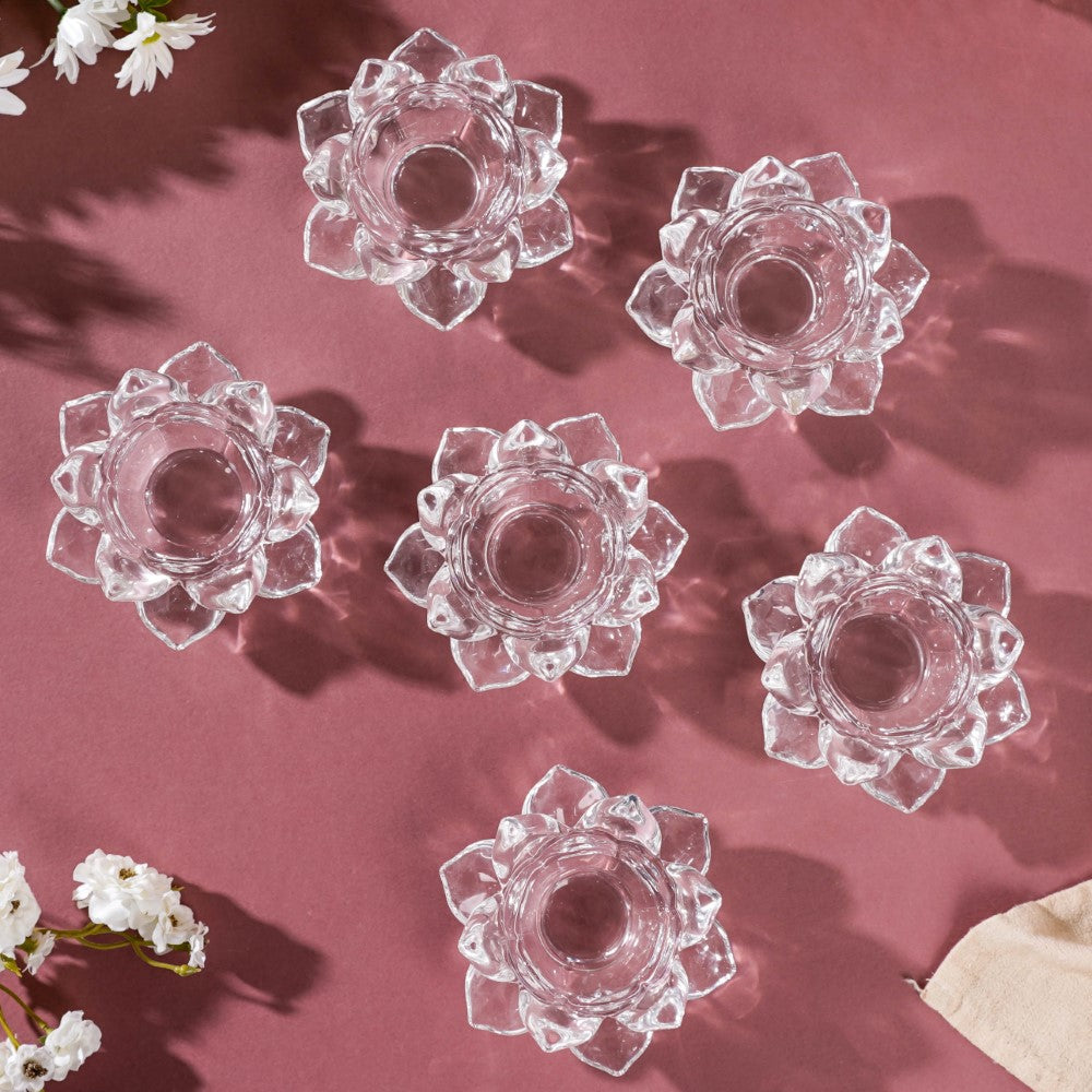 Lotus Glass Tea Light Holder Transparent Set Of 6