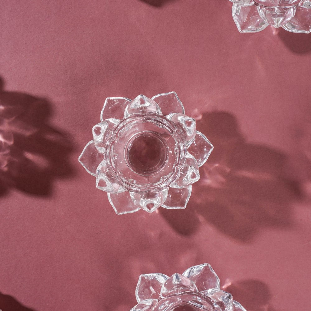 Lotus Glass Tea Light Holder Transparent Set Of 6