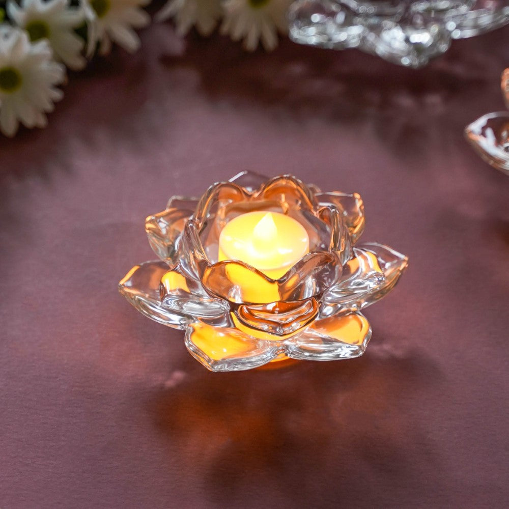 Lotus Glass Tea Light Holder Transparent Set Of 6