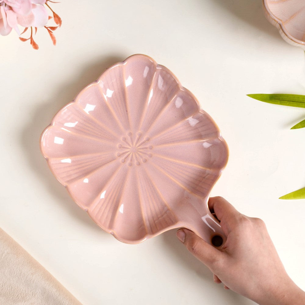 Ocean Square Plate with Handle Pink