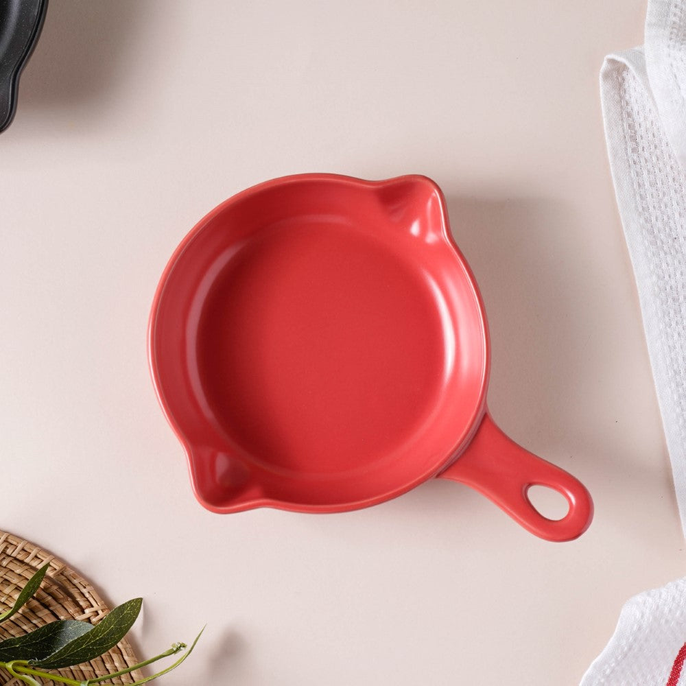 Red Ceramic Dish With Handle