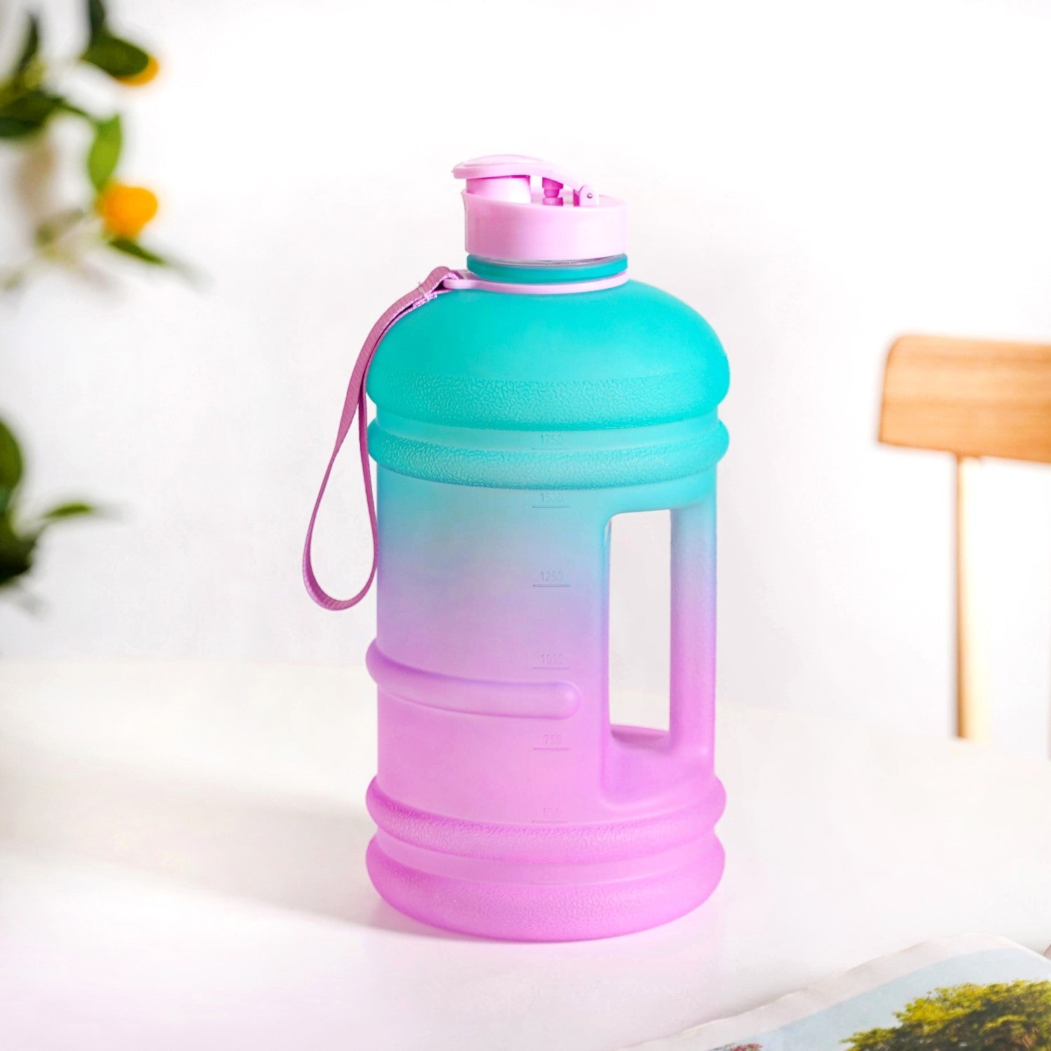 AquaBurst Large Capacity Gym Water Bottle Ombre Pink Turquoise 2200ml