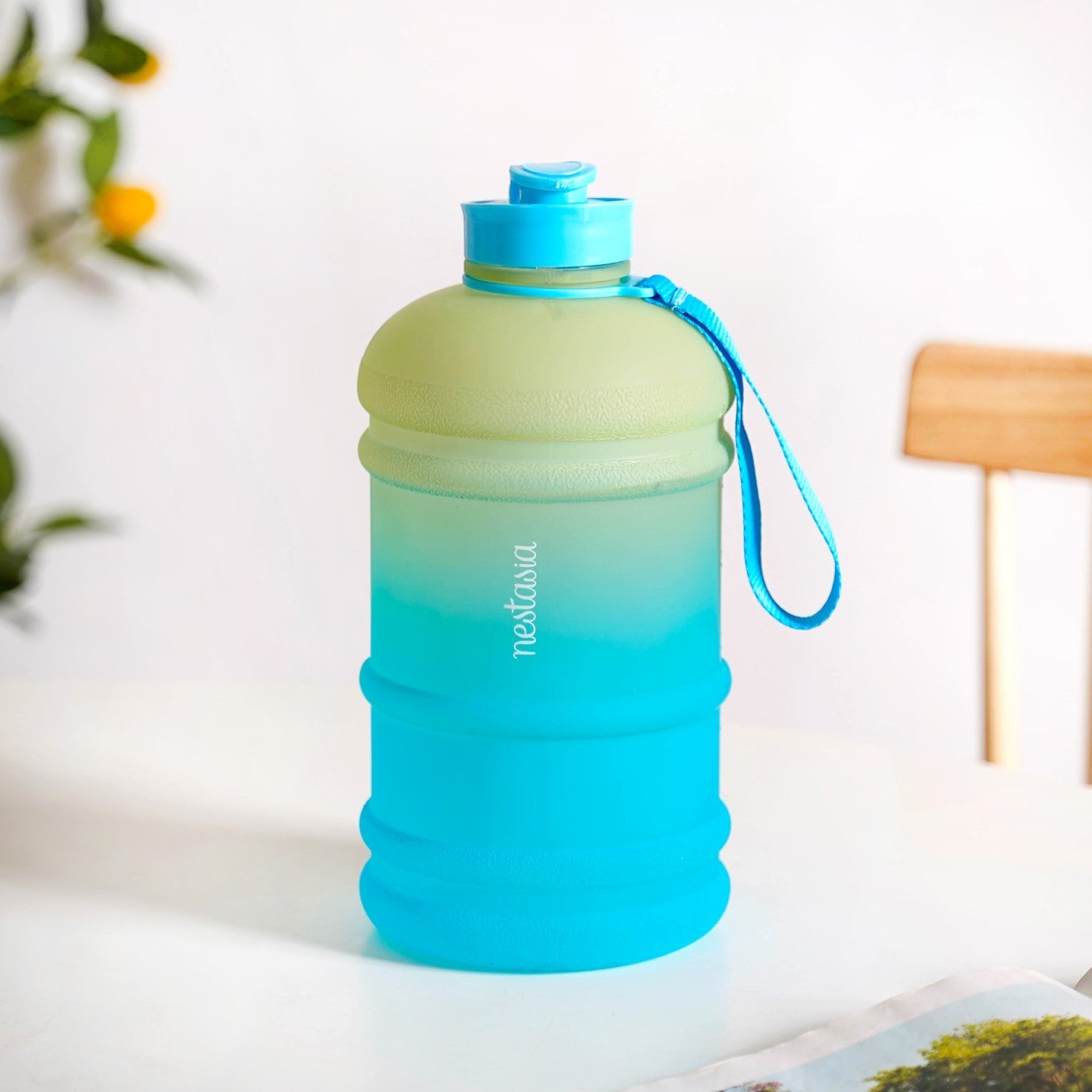 AquaBurst Water Bottle With Capacity Markers Ombre Green Blue 2200ml