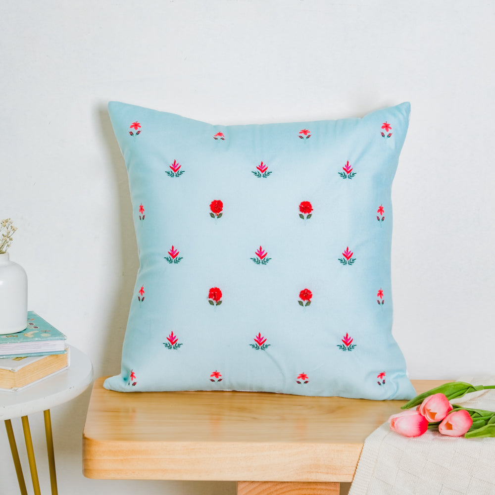 Red Orchids Hand Embroidery Velvet Cushion Cover 16 inch