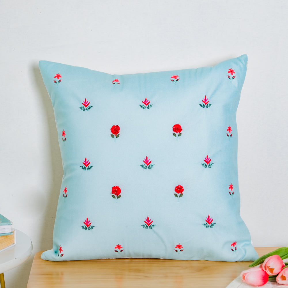 Red Orchids Hand Embroidery Velvet Cushion Cover 16 inch