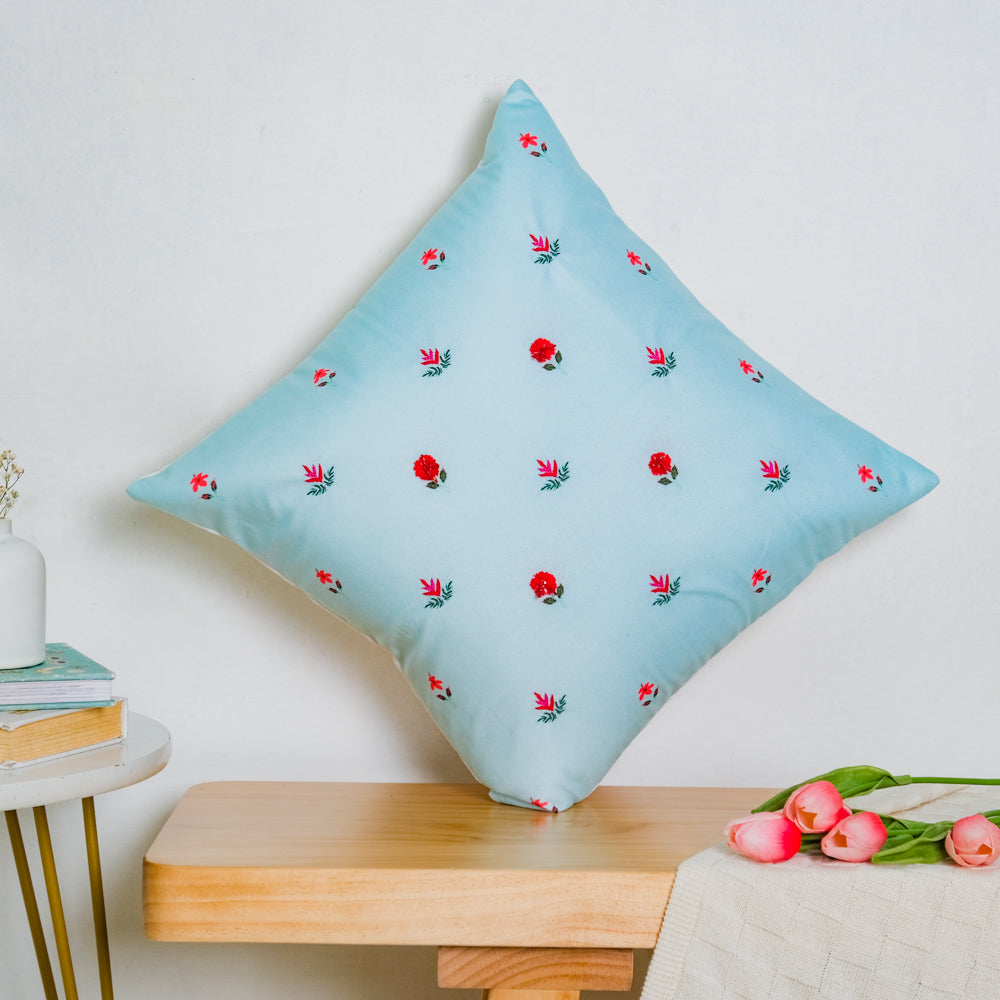 Red Orchids Hand Embroidery Velvet Cushion Cover 16 inch