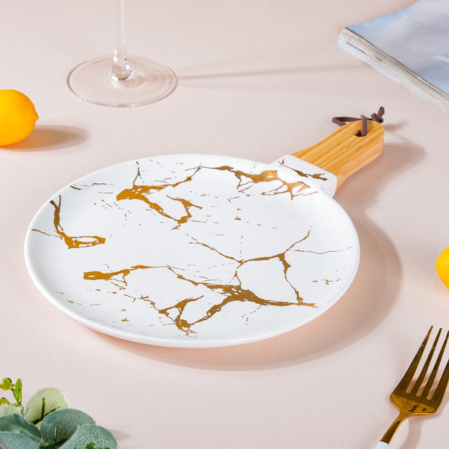 Marble Plate With Handle 11 Inch