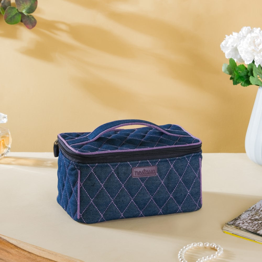 Denim Makeup Bag Set Of 2 Blue And Purple