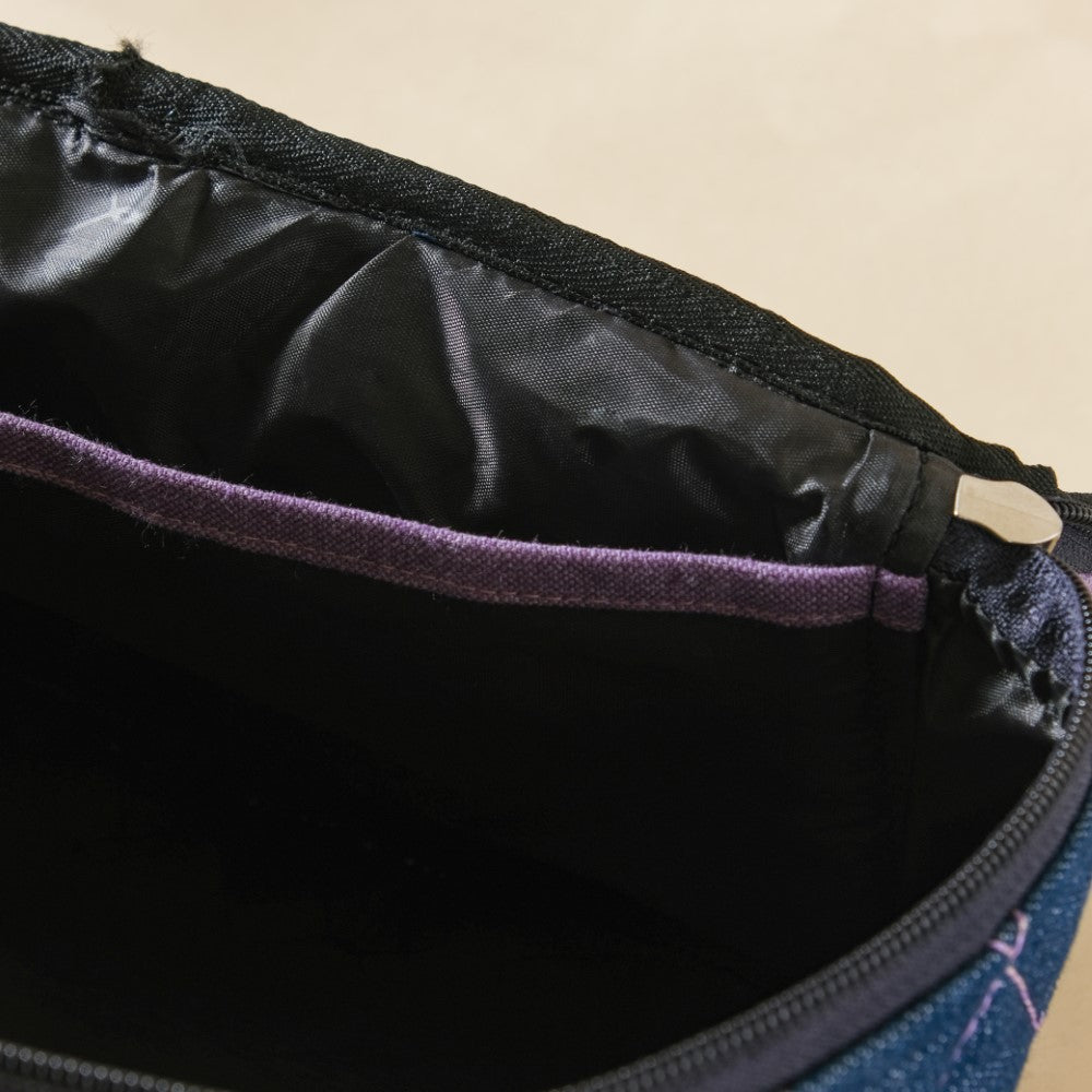 Denim Makeup Bag Set Of 2 Blue And Purple